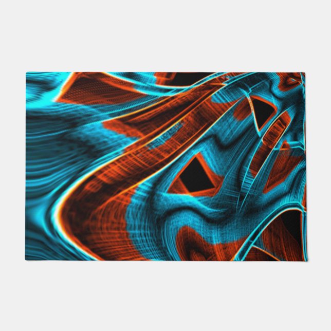 Felpudo Bastante azul torcido y rojo quemado con ranuras (Anverso)