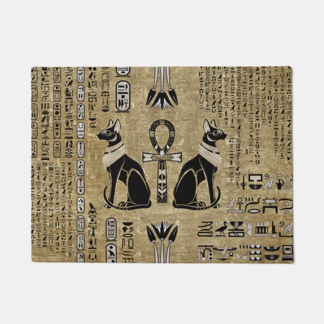Felpudo Bastet - Gatos Egipcios Y Cruz Del Ankh (Anverso)