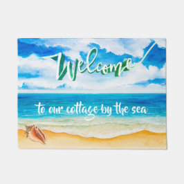 Felpudo Beach Cottage Watercolor Oceanside Shore