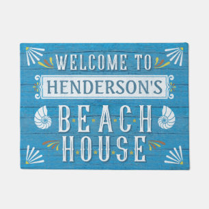 Felpudo Beach House Nautical Coastal Shells Custom Name v2