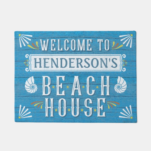 Felpudo Beach House Nautical Coastal Shells Nombre persona (Anverso)