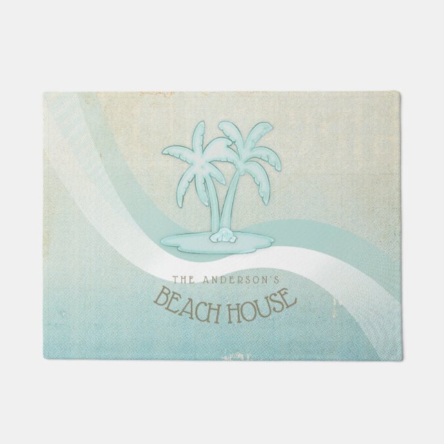 Felpudo Beach House Palm Trees Aqua ID623 (Anverso)