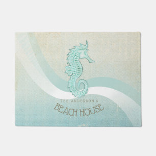 Felpudo Beach House Seahorse Aqua Blue ID623
