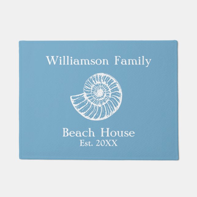 Felpudo Beach House Shell Blue Monogramed (Anverso)