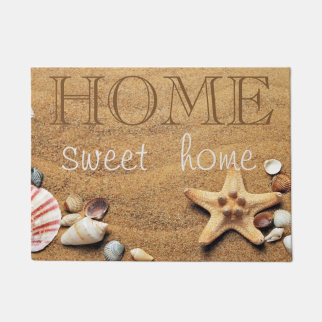 Felpudo Beach, Sand, Seastar, Seashell, Hogar Sweet Home (Anverso)