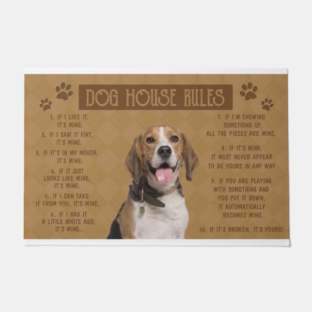Felpudo Beagle Dog House Rules, Si Se Rompe, Es Tuyo (Anverso)