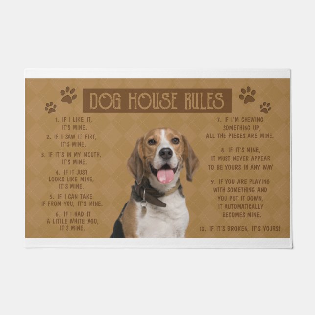 Felpudo Beagle Dog House Rules, Si Se Rompe, Es Tuyo (Anverso)
