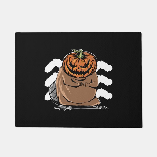 Felpudo Beaver Con Cabeza De Calabaza - castor de Hallowee (Anverso)