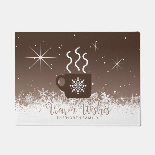 Felpudo Bebida caliente al vapor de taza con borde de niev (Anverso)