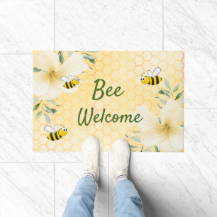 Felpudo Bee Bienvenida las abejas flores amarillas de pana