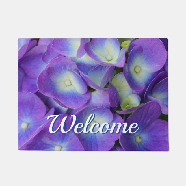 Felpudo Belleza de una Hydrangea azul Doormat de bienvenid (Anverso)