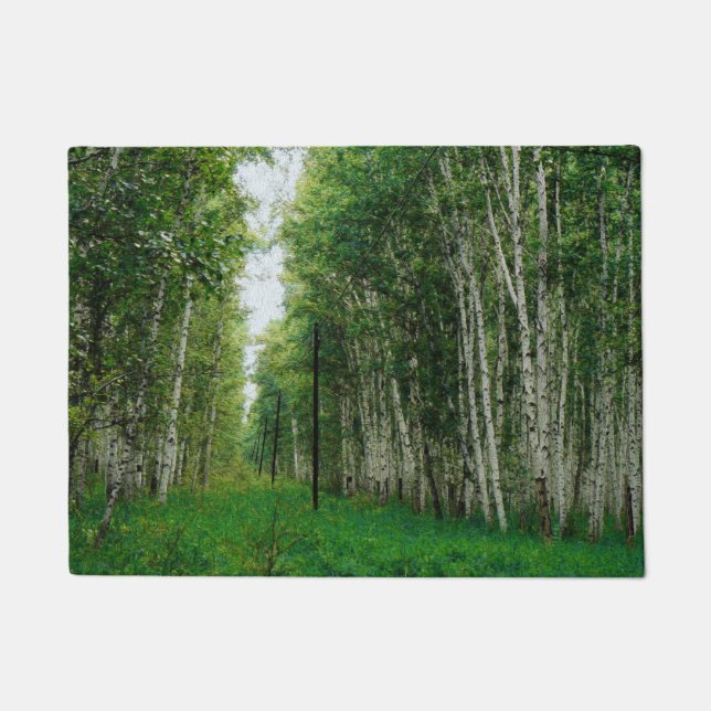 Felpudo Bello arte en el bosque Birch Tree (Anverso)