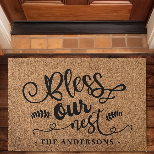 Felpudo Bendiciones Nuestro Nido Faux Burlap Doormat (Subido por el creador)