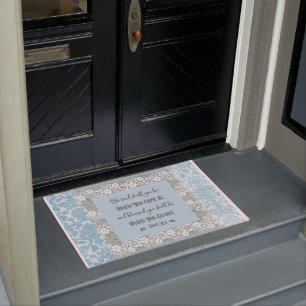 Felpudo "Bendito" Blue Damask Lace Scripture Doormat