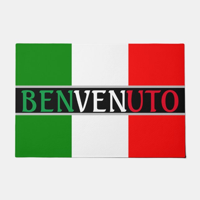 Felpudo Benvenuto bienvenido a la bandera italiana (Anverso)