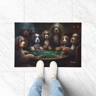 Felpudo Bernedoodle Perros Jugando al Arte de Póquer
