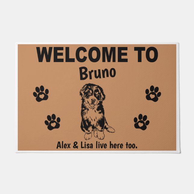 Felpudo Bernese Mountain Dog Welcome Home Personalized     (Anverso)