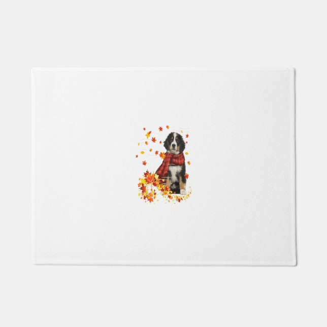 Felpudo Bernese Mountain Fall Red Scarf Autumn Leaf Gift D (Anverso)