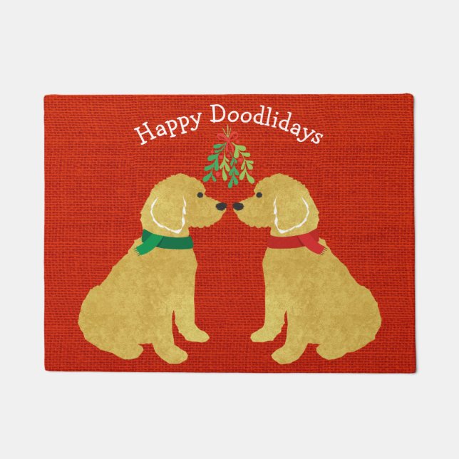Felpudo Besar goldendoodles personalizados bajo Mistletoe (Anverso)