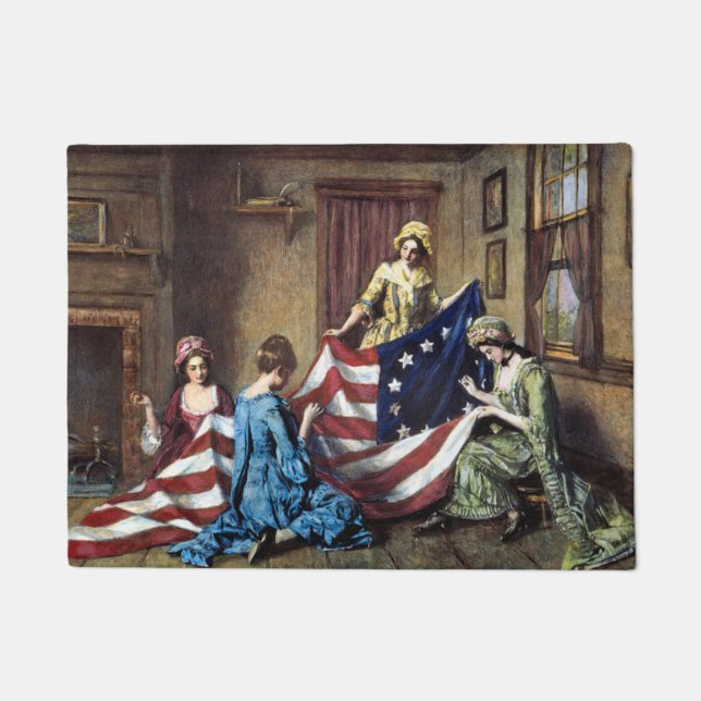 Felpudo Betsy Ross Cosechando la bandera estadounidense (Anverso)