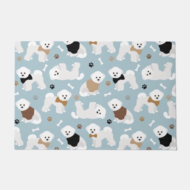 Felpudo Bichon Frise Bones y Paws Blue (Anverso)