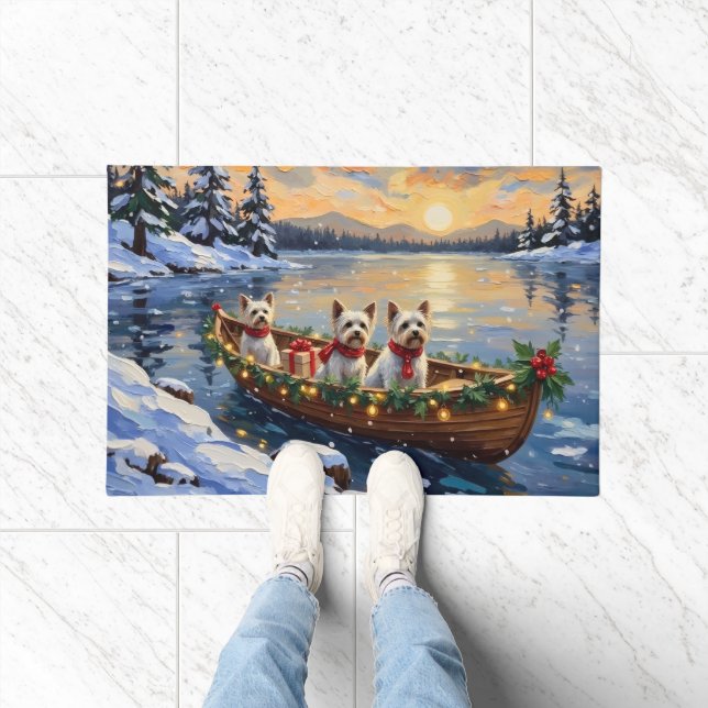 Felpudo Bichon Frise Christmas Boat Holiday (Interior)