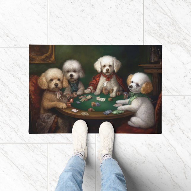Felpudo Bichon Frise Dogs Jugando Arte De Poker (Interior)