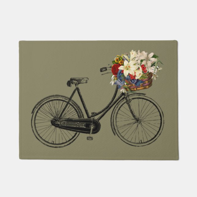 Felpudo Bicicleta puerta de flores mat taupe (Anverso)