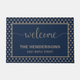 Felpudo Bienvenida a Blue Modern Personalized Family Name