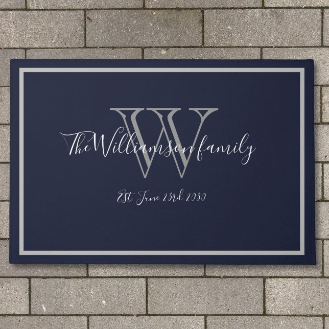 Felpudo Bienvenida a Boda de nombres de guiones de monogra (Stylish, Modern and Chic - outdoor doormat for the newlywed.)