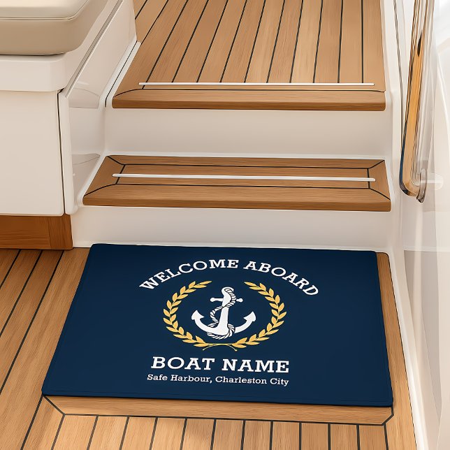 Felpudo Bienvenida a bordo del barco del ancla náutica per (Custom Nautical Anchor Welcome Aboard Boat Doormat)