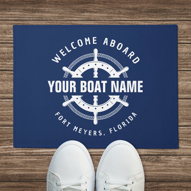 Felpudo Bienvenida a bordo Nautical Boat Name Navy Blue (Subido por el creador)