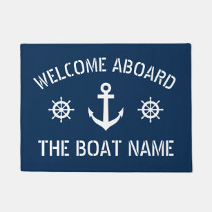 Felpudo Bienvenida a bordo nombre barco ancla náutica azul