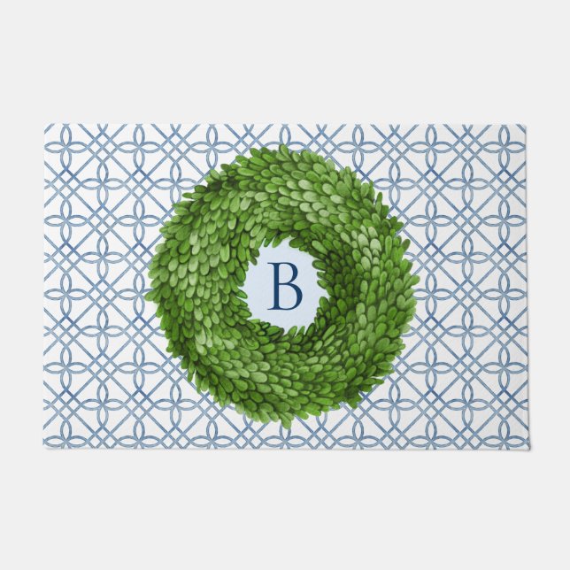 Felpudo Bienvenida a Boxwood Wreath Monogramed (Anverso)