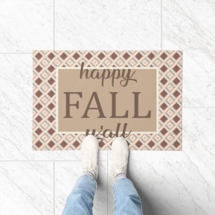 Felpudo Bienvenida a Brown and Cream Plaid Happy Fall