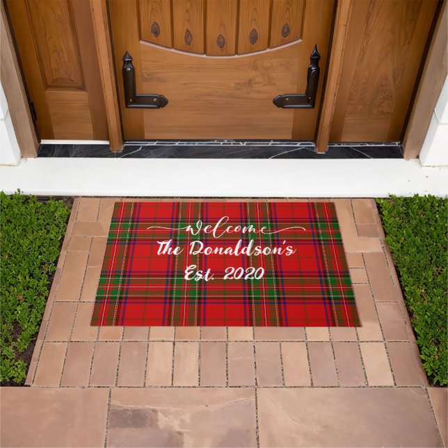 Felpudo Bienvenida a casa de Clan Stewart Tartan, personal (Exterior)