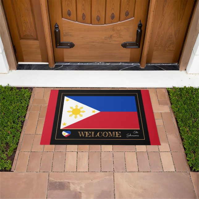 Felpudo Bienvenida a casa/deporte de bandera filipina (Exterior)