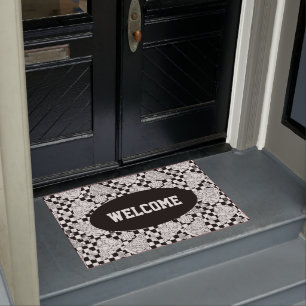 Felpudo Bienvenida a Chef de Pizza Slices Black White Chec