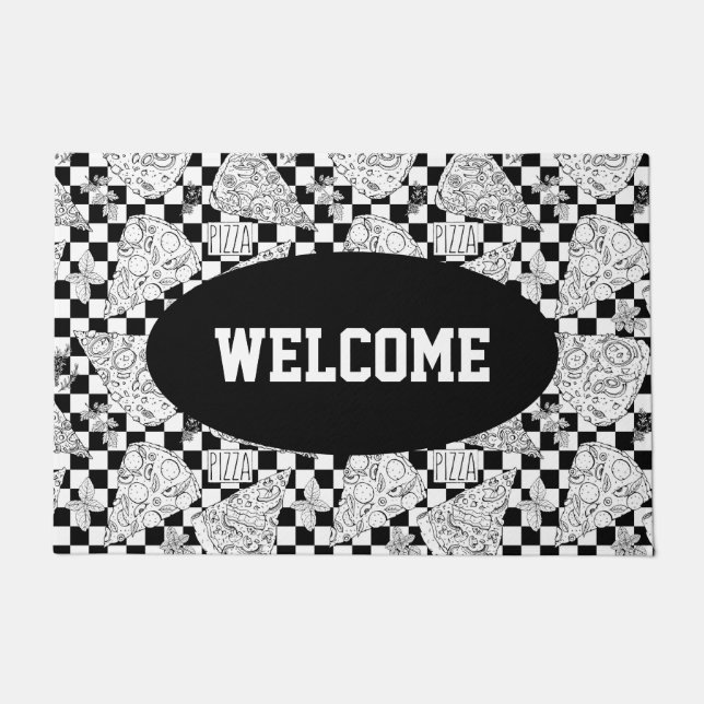 Felpudo Bienvenida a Chef de Pizza Slices Black White Chec (Anverso)