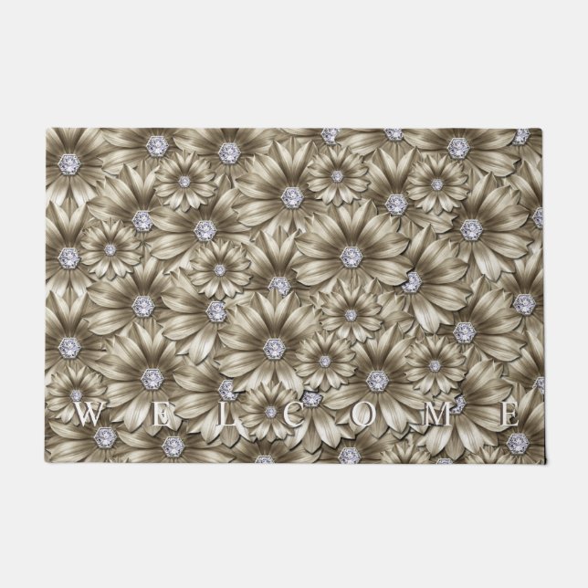 Felpudo Bienvenida a Doormat de las flores de diamantes (Anverso)