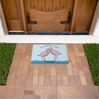 Felpudo Bienvenida a Dos Flamingos Rosados