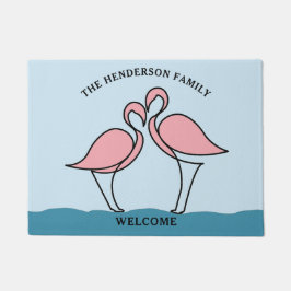 Felpudo Bienvenida a Dos Flamingos Rosados