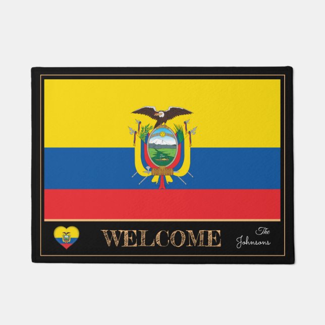 Felpudo Bienvenida a Ecuador y Ecuador Hogar Bandera/Depor (Anverso)