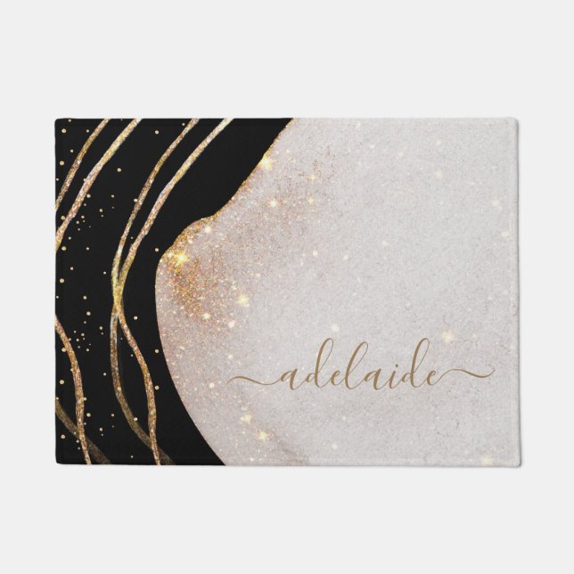 Felpudo Bienvenida a Elegante Black Gold Monogram Script N (Anverso)