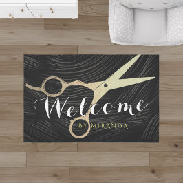 Felpudo Bienvenida a Hair Salon Hairstylist Black Gold Sci
