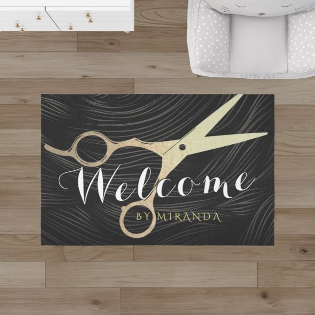 Felpudo Bienvenida a Hair Salon Hairstylist Black Gold Sci (Subido por el creador)