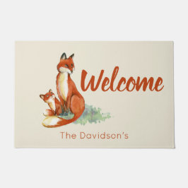 Felpudo Bienvenida a Ilustracion de Momma Fox y Baby Water