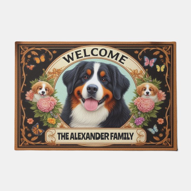 Felpudo Bienvenida a la familia Bernese Mountain Dog Flora (Anverso)