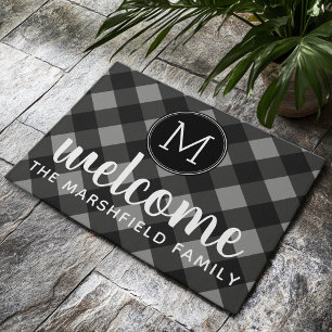 Felpudo Bienvenida a la familia Rustic Gray & Black Buffal