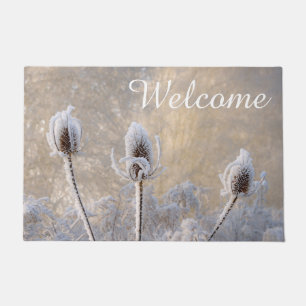 Felpudo Bienvenida a la naturaleza panorámica Hoarfrost en